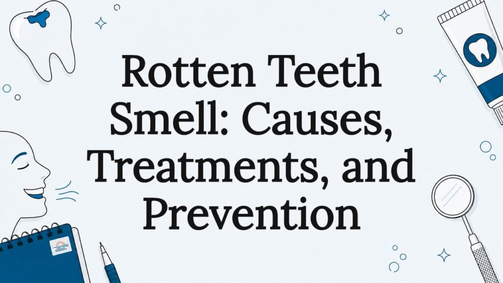 Decorative illustrated title card with dental and tooth icons