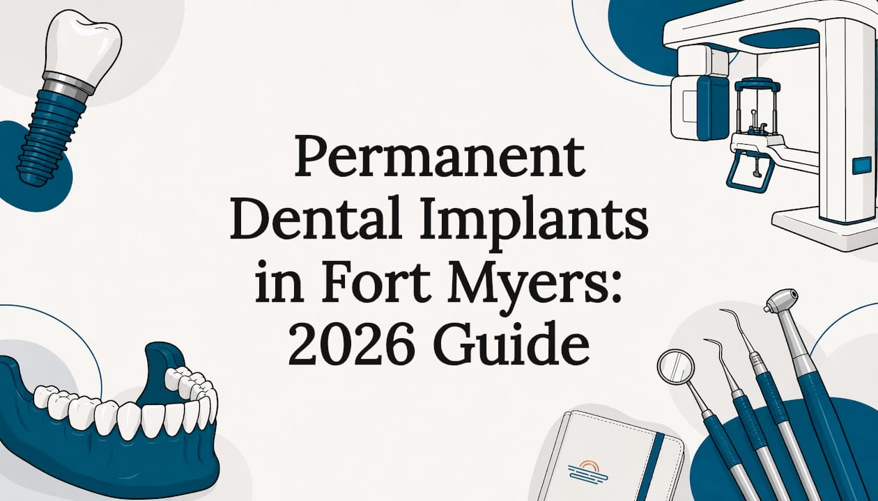 Decorative dental implant title card illustration