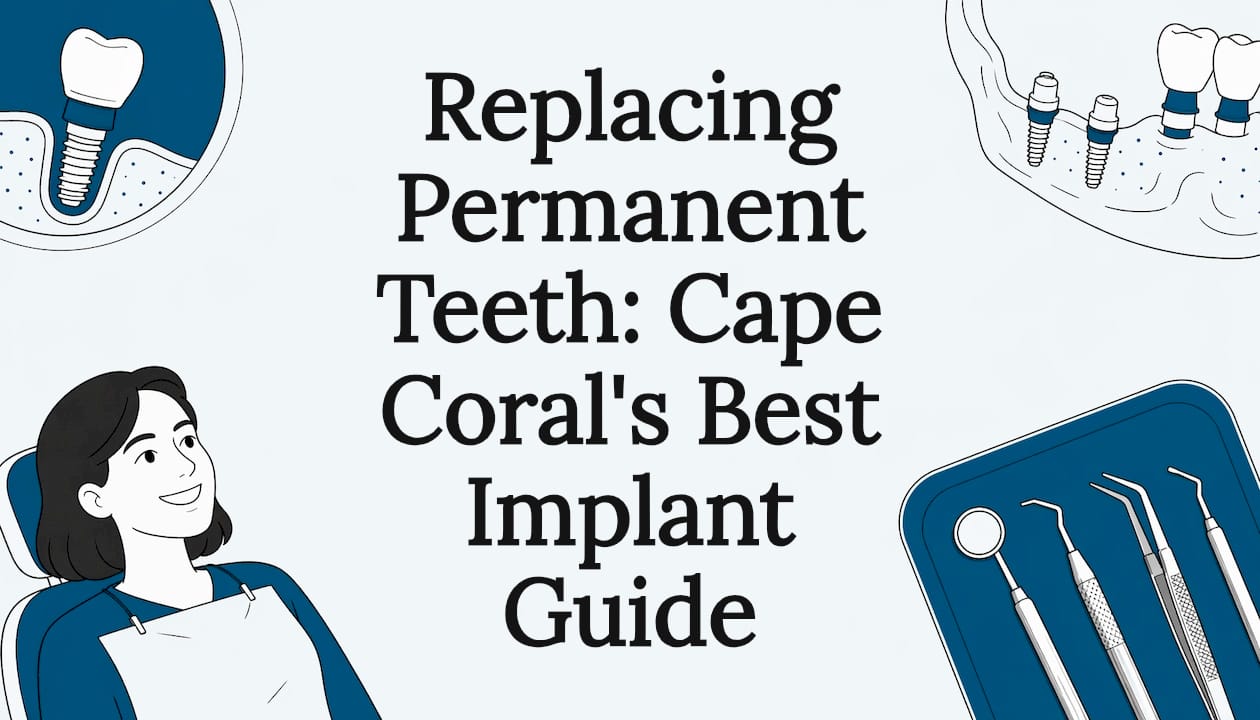 Decorative dental implant title card illustration