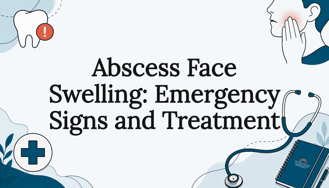 Decorative title card illustration themed around dental abscess and facial swelling