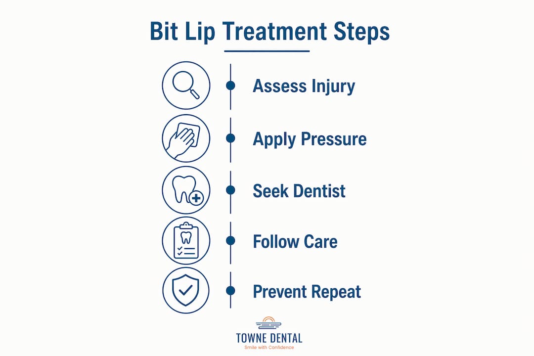 Infographic illustrating steps for bit lip treatment