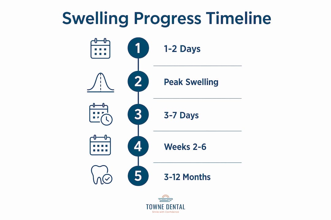 Infographic showing swelling progress timeline after sinus lift
