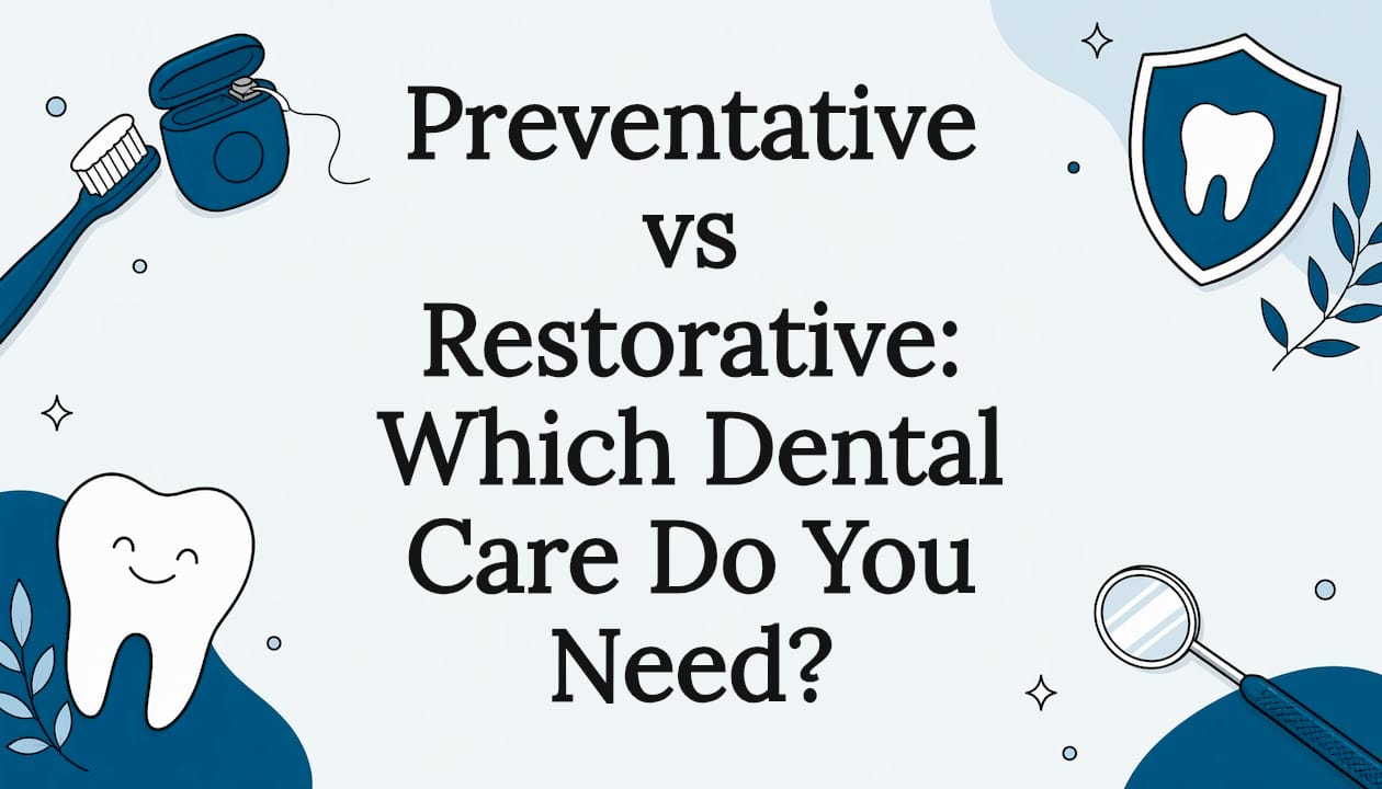 Decorative dental care title card illustration
