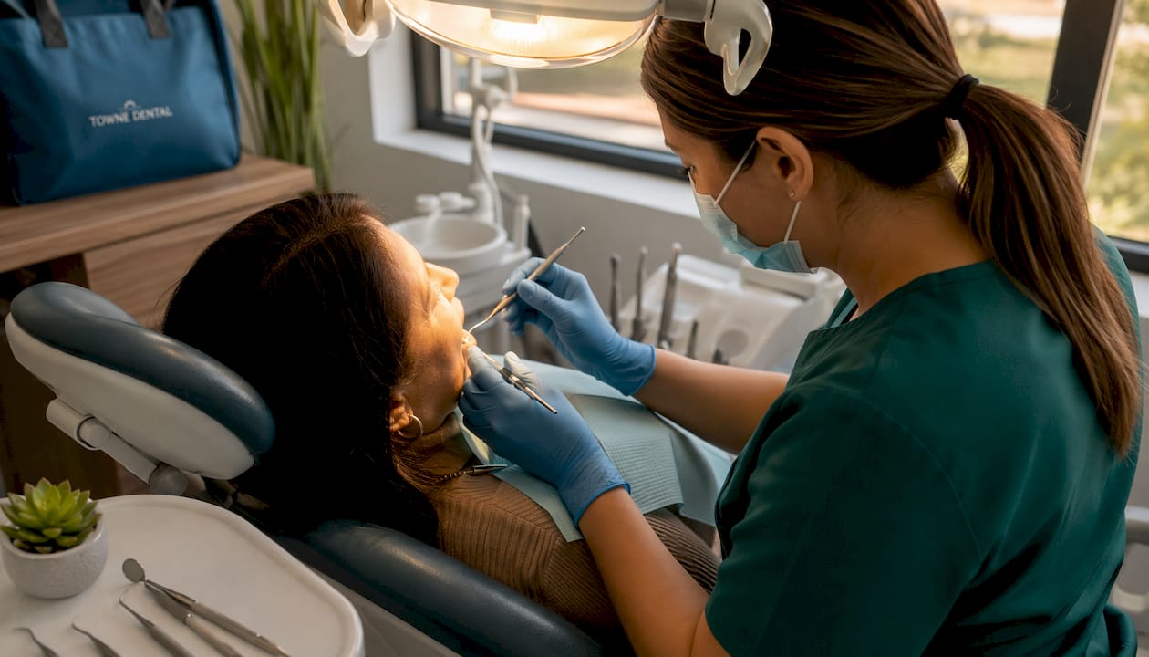 Patient receiving dental cleaning in clinic