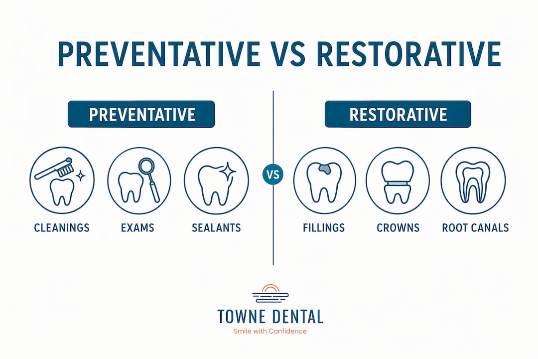 Infographic comparing preventative and restorative dental care
