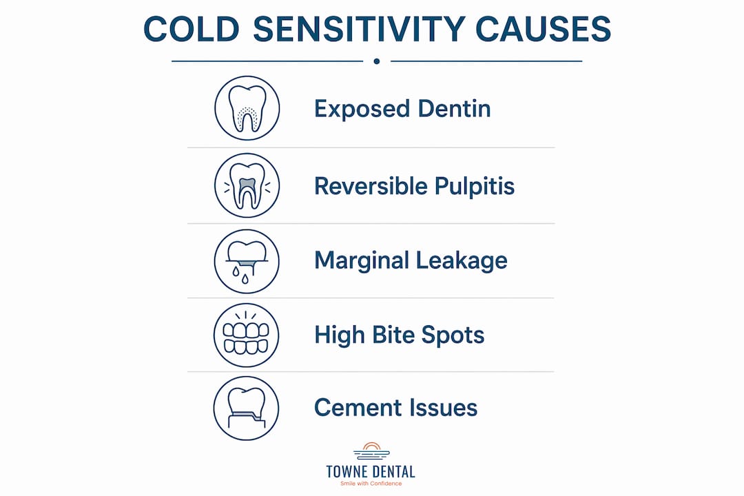 Infographic showing causes of dental bridge cold sensitivity