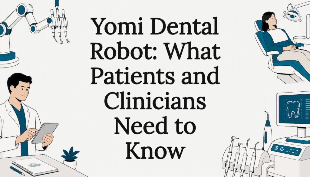 Decorative dental robot title card illustration