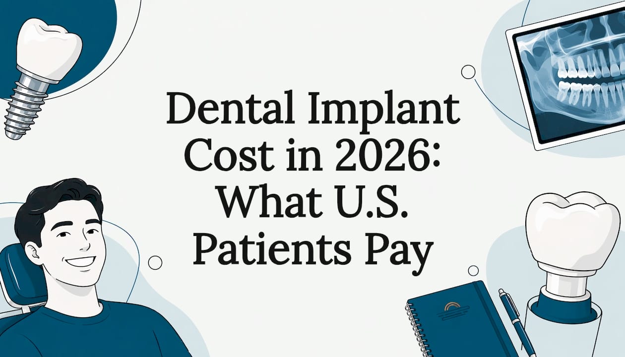 Decorative dental implant title card illustration