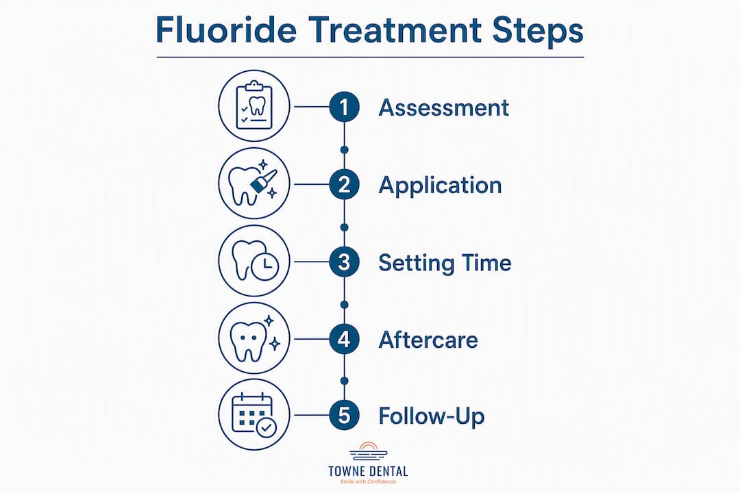 Infographic illustrating steps of fluoride treatment