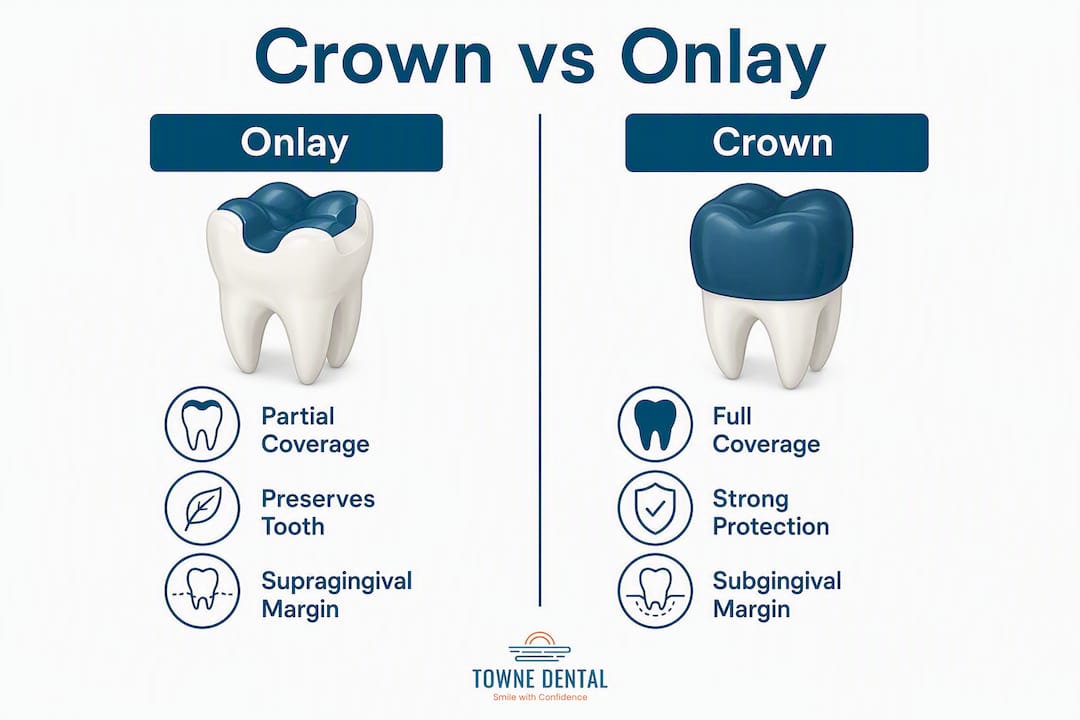 Infographic comparing crowns and onlays