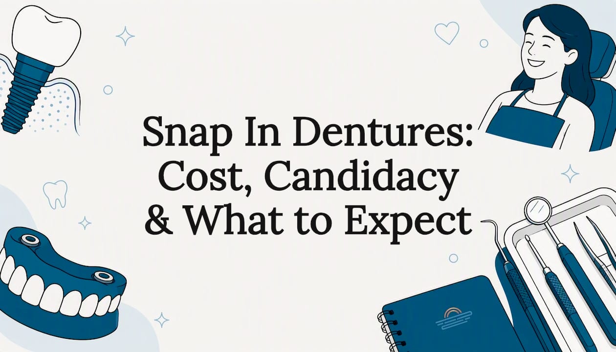 Decorative title card illustration with dental elements