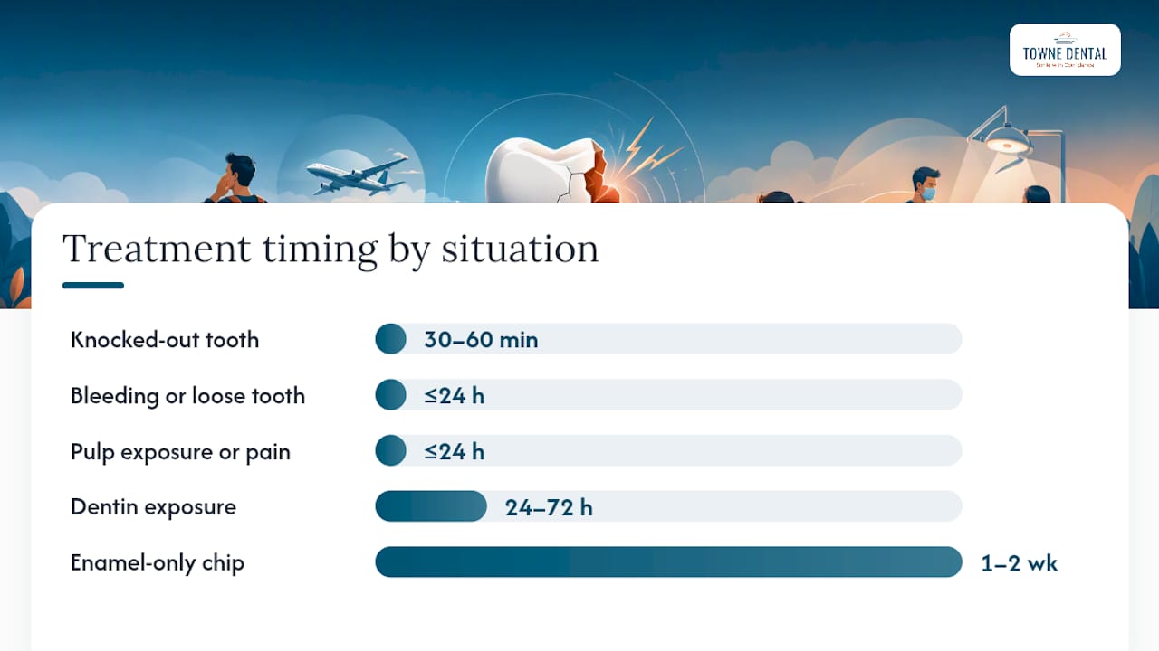 Diagram of broken tooth repair timing by condition urgency