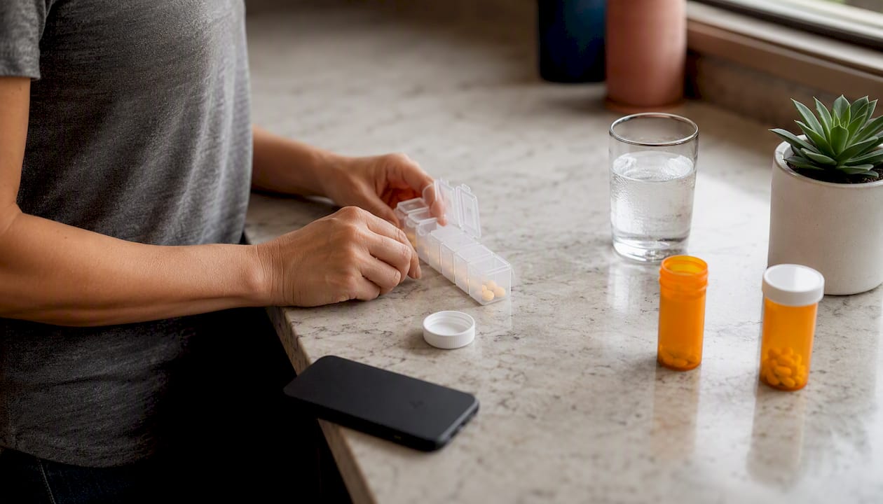 Patient preparing medications at home