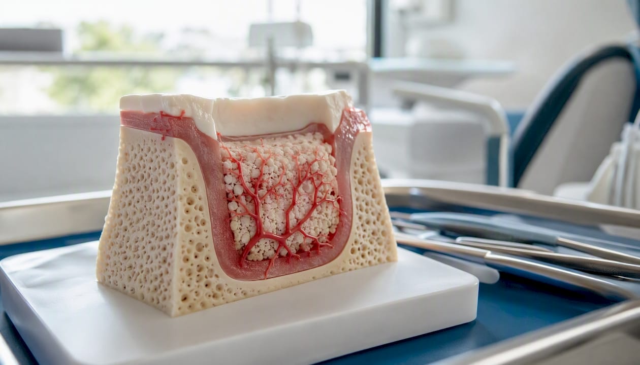 Model showing new blood vessel growth in dental bone graft