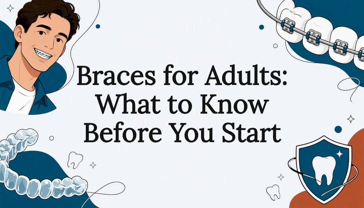 Decorative title card illustration for adult braces article