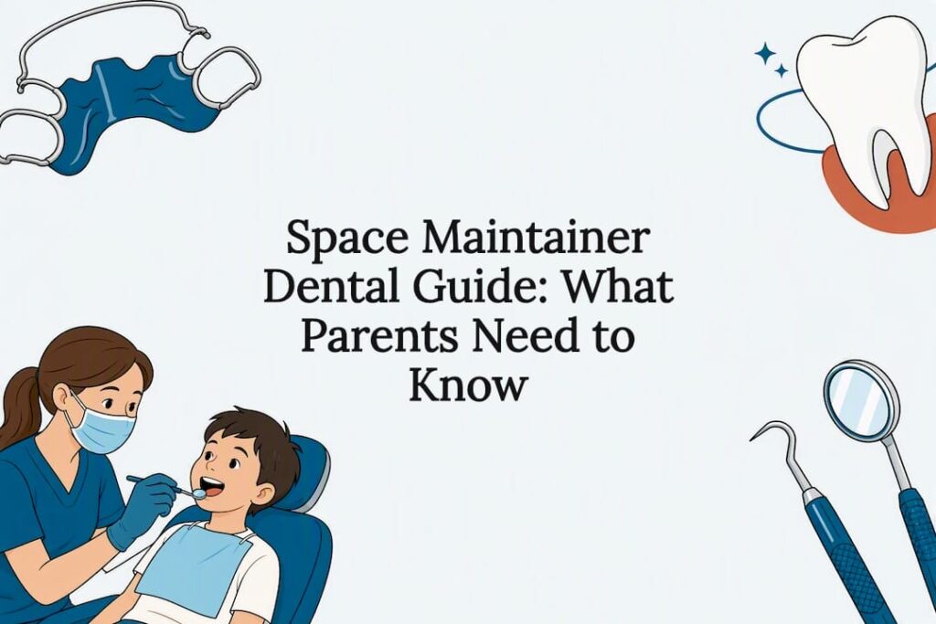 Decorative illustration for space maintainer dental guide title card