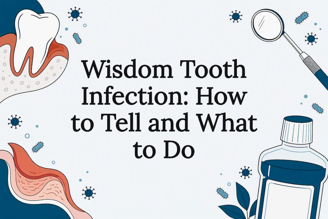 Decorative dental infection themed title card illustration