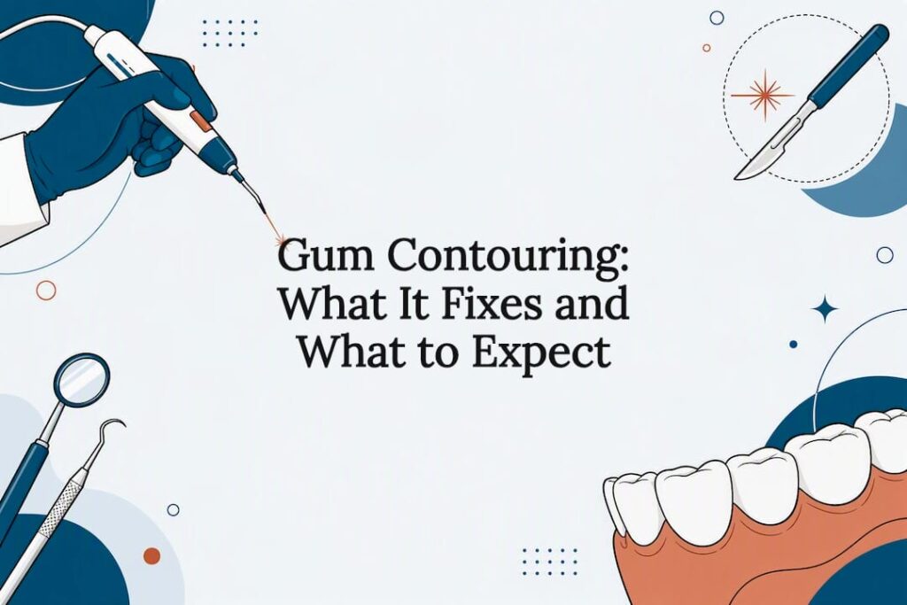Decorative dental gum contouring title card illustration