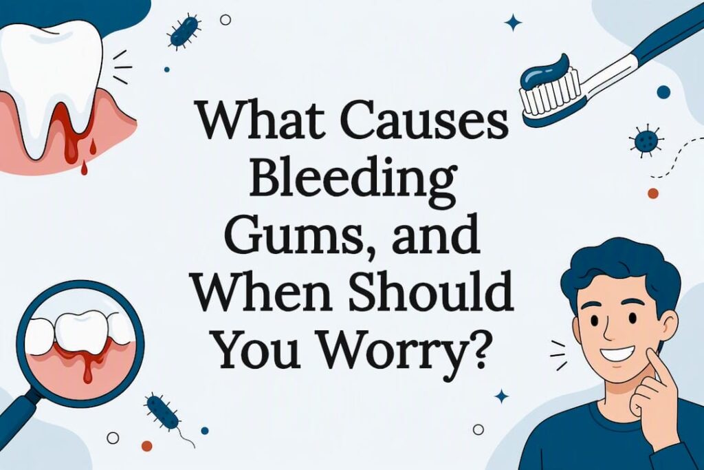 Decorative dental health blog title card illustration