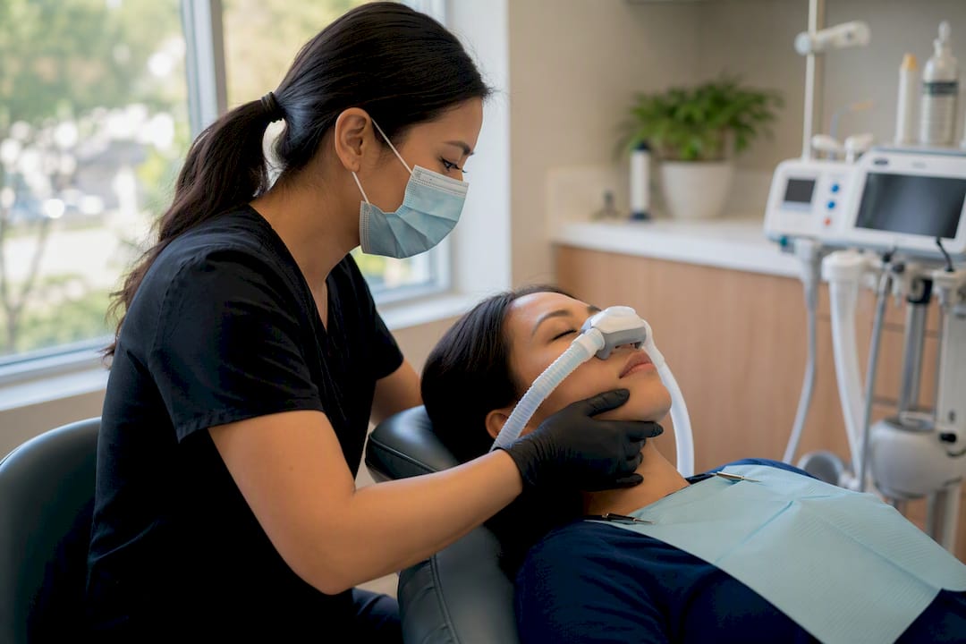 Dental staff monitoring patient sedation