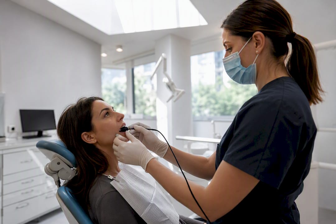 Patient receiving full-mouth dental x-ray