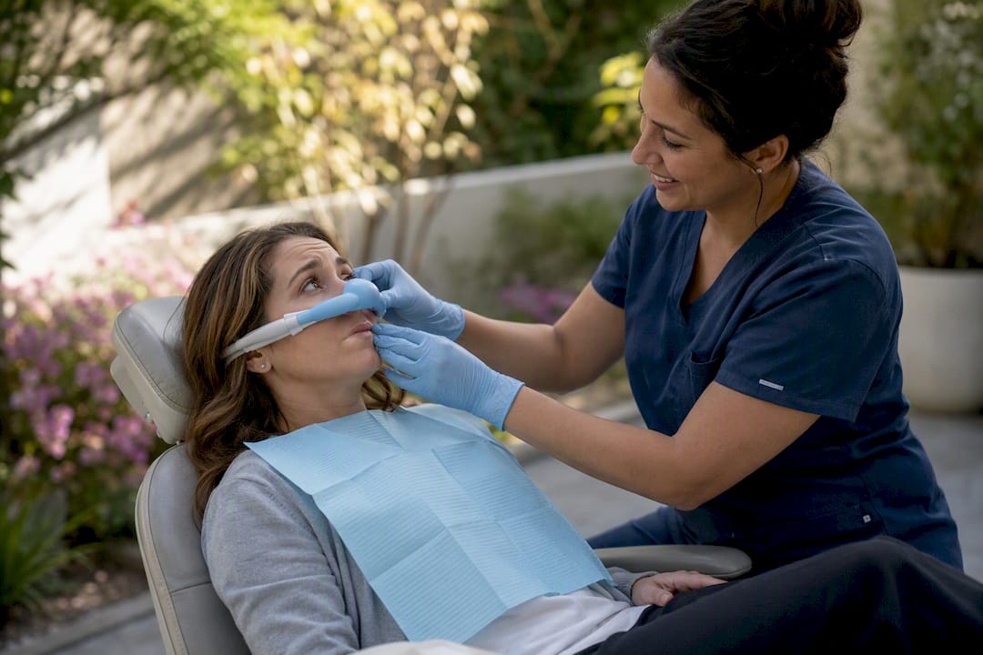 Dental patient receiving nitrous oxide to ease anxiety