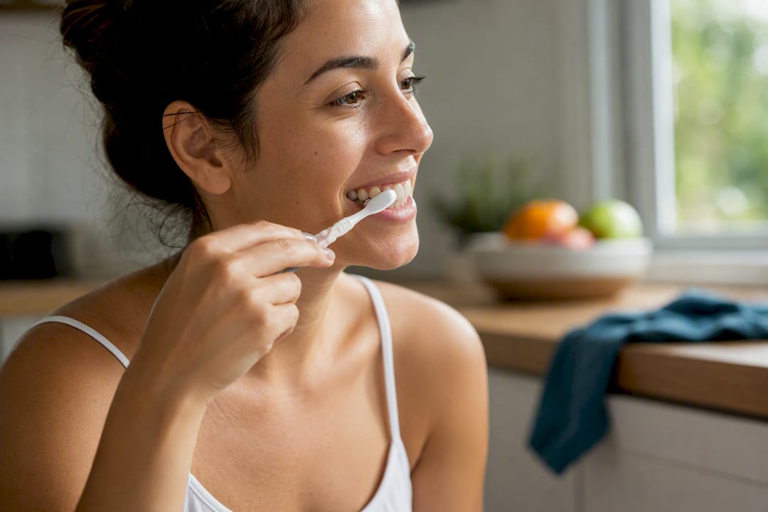 Close-up of toothbrush gently cleaning gums