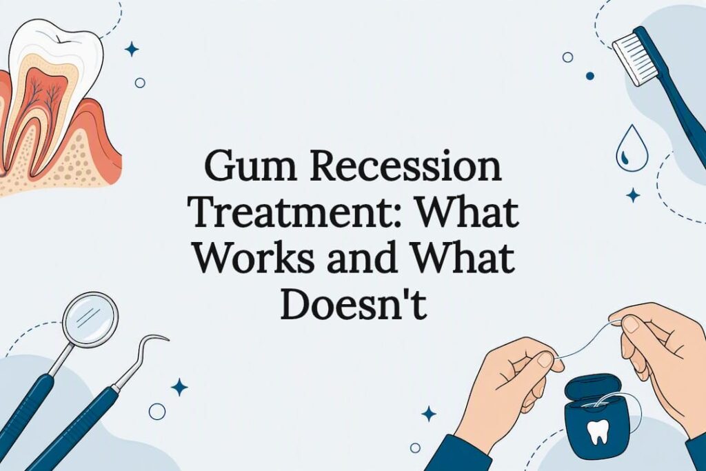 Decorative title card illustration with dental elements