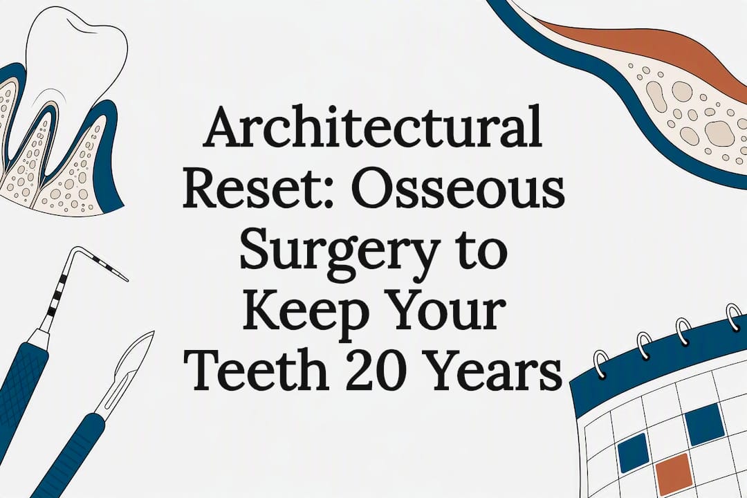 Dental surgery title card with tooth and bone illustration