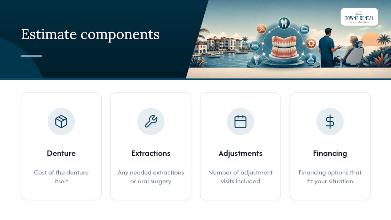 Four components of an itemized denture estimate