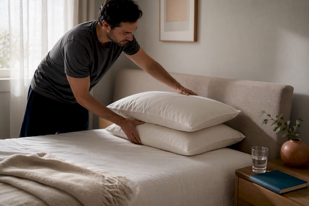 Pillows arranged for elevated recovery sleep