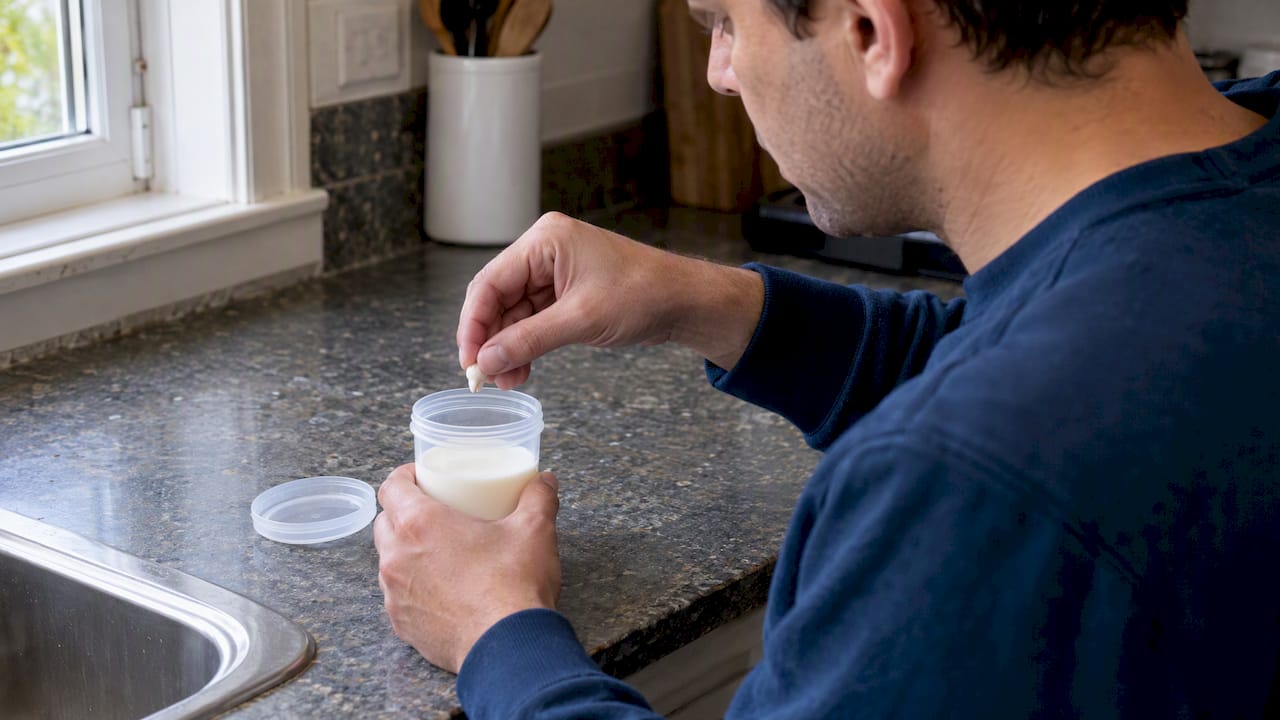 Tooth fragment placed in milk container