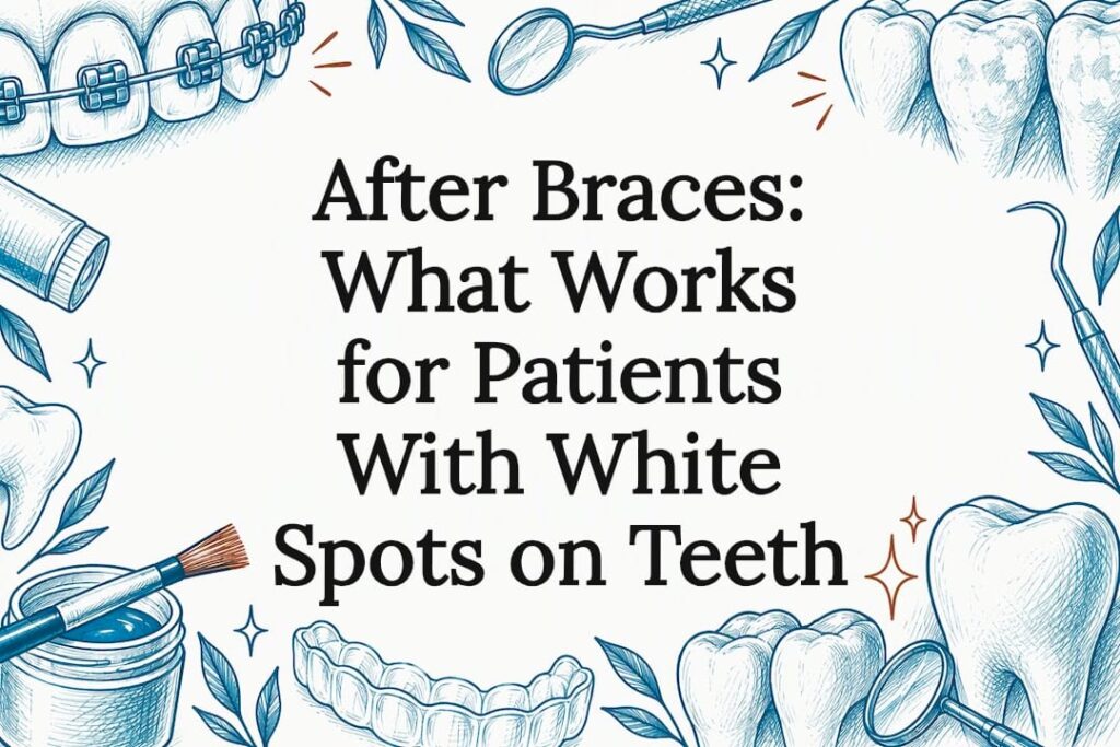Decorative title card with spotted tooth sketches