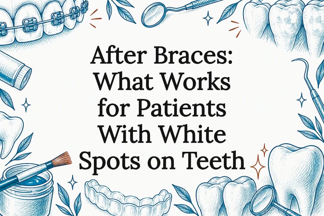 Decorative title card with spotted tooth sketches